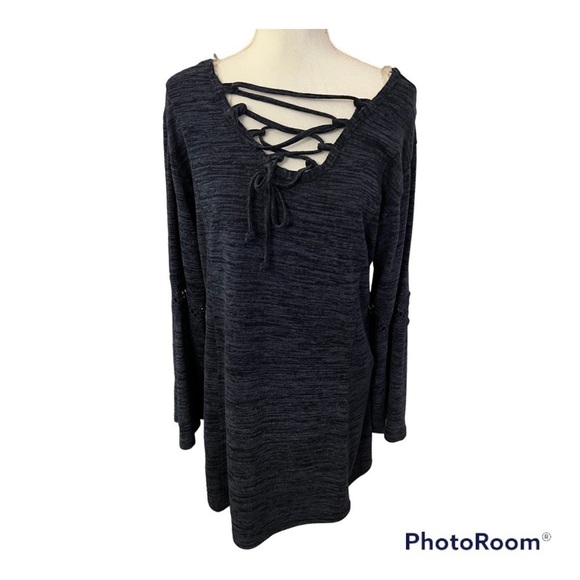 BLUE cross tie back tunic top, bell sleeves, never worn! - Picture 10 of 11